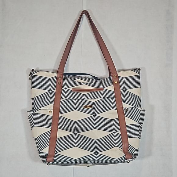 JJ Cole Handbags - JJ Cole Cream and Navy Blue Striped Diaper Bag